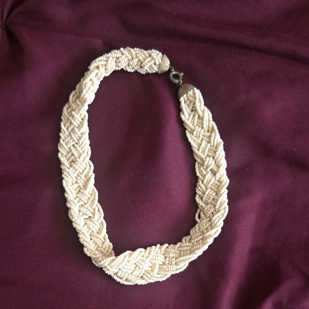 Vintage White Beaded Braided Necklace